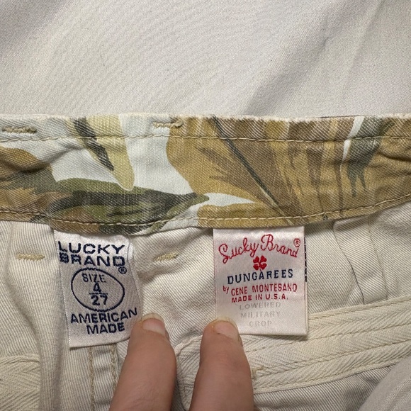 Vintage Y2K Lucky Brand Pants 4/27 Cargo Capri FloralWide Leg Camo Leaf Military - Picture 5 of 12